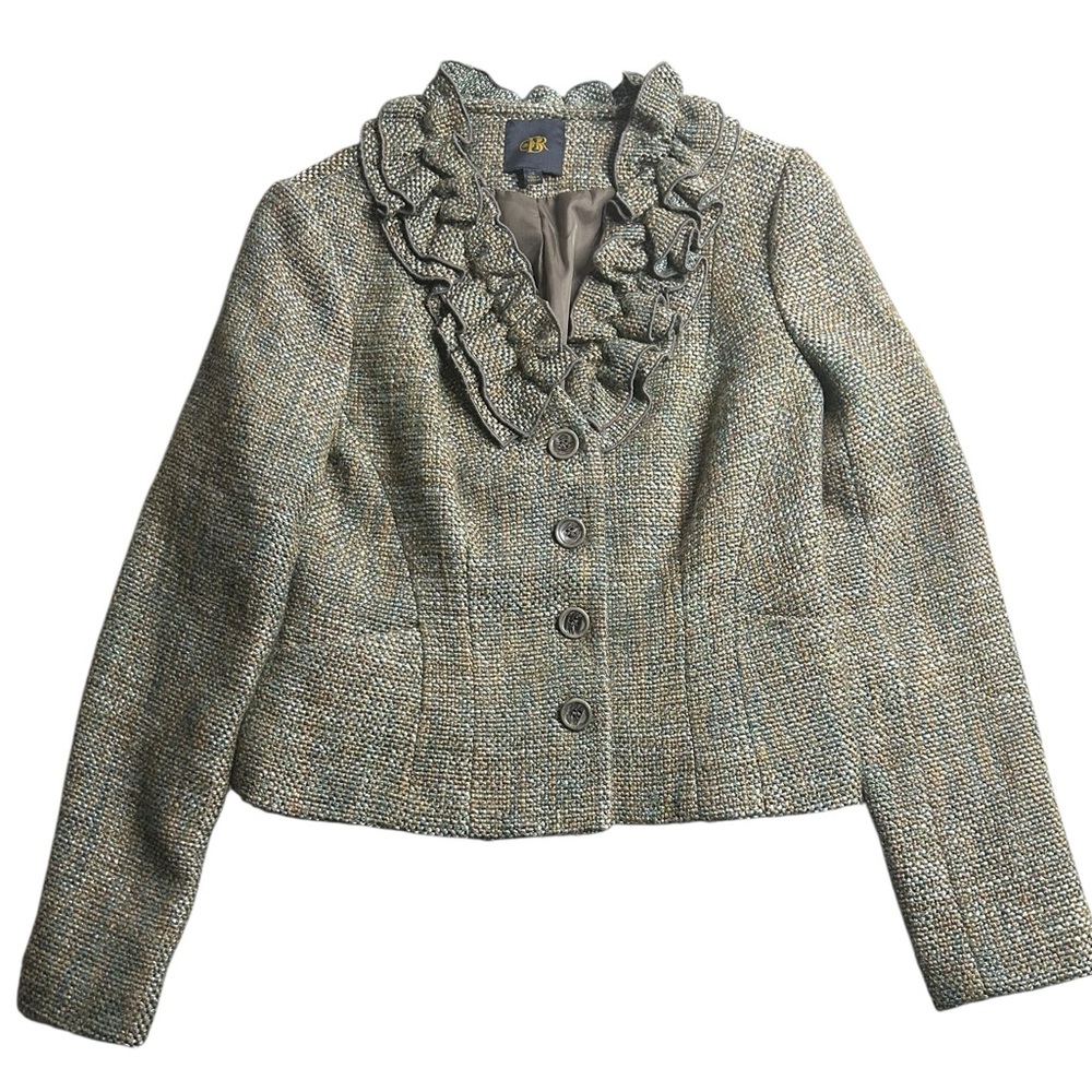Outback Red OBR Women’s Tweed Ruffle Collar Blazer‎ Jacket Size 4